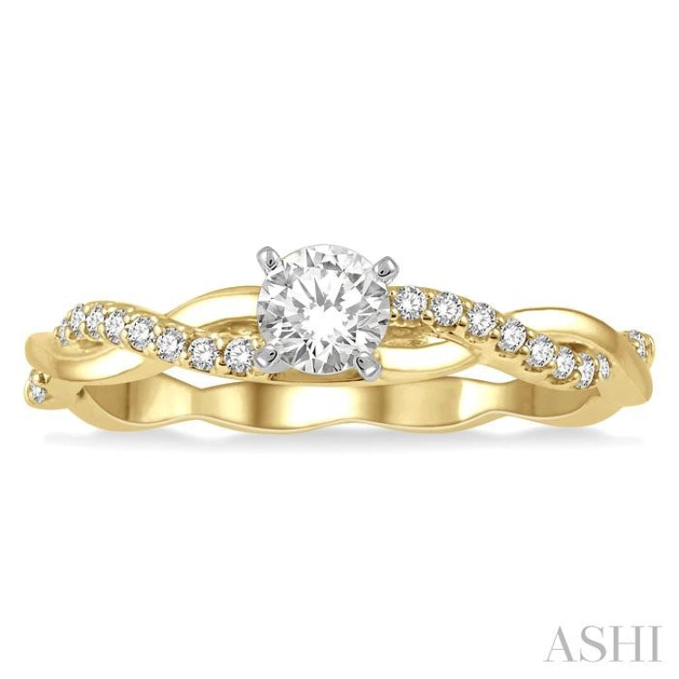 1/3 ctw Round Center Diamond Twisted Ladies Engagement Ring with 1/4 Ct Round Cut Center Stone in 14K Yellow and White Gold
