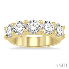 3 ctw 5 Stone Round Cut Diamond Wedding Band in 14K Yellow Gold
