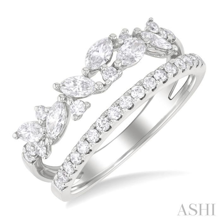 3/4 ctw Marquise and Round Cut Diamond Split Twin Row Fashion Ring in 14K White Gold