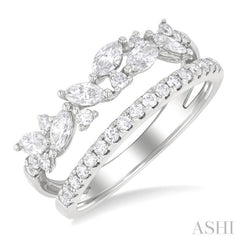 3/4 ctw Marquise and Round Cut Diamond Split Twin Row Fashion Ring in 14K White Gold