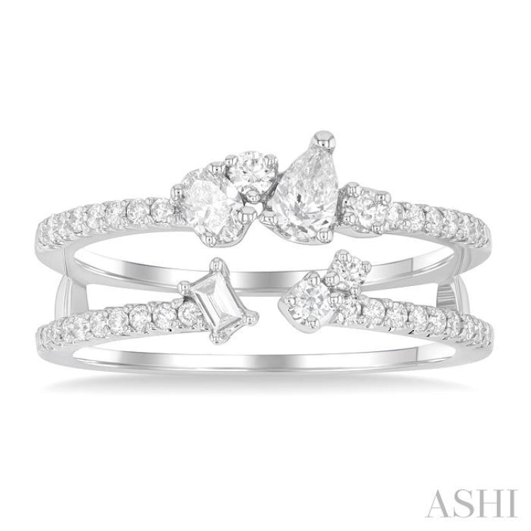 5/8 ctw Mixed Diamond Cut Fashion Open Ring in 14K White Gold