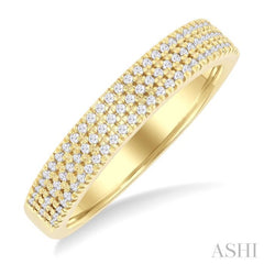 1/4 ctw Triple Row Pave Set Round Cut Diamond Fashion Band in 14K Yellow Gold