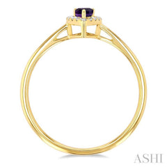 5x3 MM Pear Shape Amethyst and 1/20 ctw Single Cut Diamond Halo Semi Precious Ring in 14K Yellow Gold