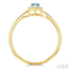 5x3 MM Pear Shape Aquamarine and 1/20 ctw Single Cut Diamond Halo Semi Precious Ring in 14K Yellow Gold