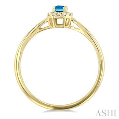 5x3 MM Octagonal Shape Blue Topaz and 1/20 ctw Single Cut Diamond Halo Semi Precious Ring in 14K Yellow Gold