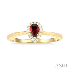 5x3 MM Pear Shape Garnet and 1/20 ctw Single Cut Diamond Halo Semi Precious Ring in 14K Yellow Gold