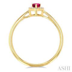 5x3 MM Pear Shape Pink Tourmaline and 1/20 ctw Single Cut Diamond Halo Semi Precious Ring in 14K Yellow Gold