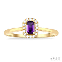 5x3 MM Octagonal Shape Amethyst and 1/20 ctw Single Cut Diamond Halo Semi Precious Ring in 10K Yellow Gold