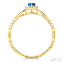 5x3 MM Pear Shape Blue Topaz and 1/20 ctw Single Cut Diamond Halo Semi Precious Ring in 10K Yellow Gold