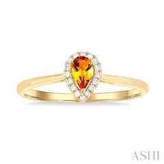5x3 MM Pear Shape Citrine and 1/20 ctw Single Cut Diamond Halo Semi Precious Ring in 10K Yellow Gold