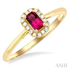 5x3 MM Octagonal Shape Pink Tourmaline and 1/20 ctw Single Cut Diamond Halo Semi Precious Ring in 10K Yellow Gold