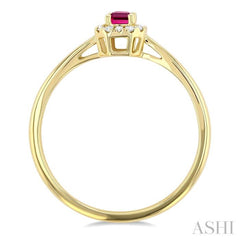 5x3 MM Octagonal Shape Pink Tourmaline and 1/20 ctw Single Cut Diamond Halo Semi Precious Ring in 10K Yellow Gold