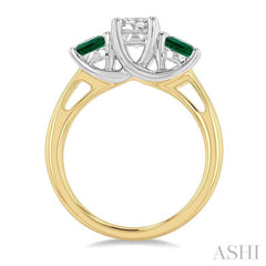 4.65 MM Round Shape Past, Present and Future Emerald and 3/4 ctw Round Cut Diamond Precious Ring in 14K Yellow and White Gold