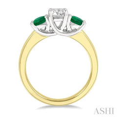 3.90 MM Round Shape Emerald and 1/2 ctw Past, Present and Future Round Cut Diamond Precious Ring in 14K Yellow and White Gold
