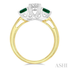 4.30 MM Round Shape Emerald and 5/8 ctw Past, Present and Future Round Cut Diamond Precious Ring in 14K Yellow and White Gold