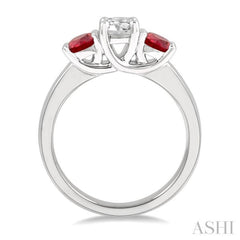 3.90 MM Round Cut Ruby and 1/2 ctw Past, Present and Future Round Cut Diamond Precious Ring in 14K White Gold