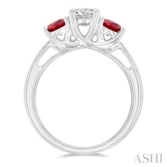 4.30 MM Round Cut Ruby and 5/8 ctw Past, Present and Future Round Cut Diamond Precious Ring in 14K White Gold