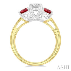 4.30 MM Round Shape Ruby and 5/8 ctw Past, Present and Future Round Cut Diamond Precious Ring in 14K Yellow and White Gold