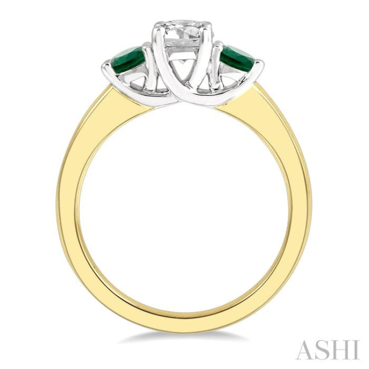 4.65 MM Round Shape Past, Present and Future Emerald and 3/4 ctw Round Cut Diamond Precious Ring in 14K Yellow and White Gold