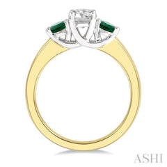 4.65 MM Round Shape Past, Present and Future Emerald and 3/4 ctw Round Cut Diamond Precious Ring in 14K Yellow and White Gold