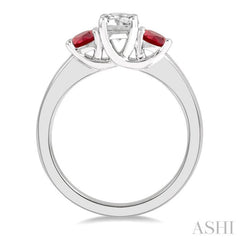 3.50 MM Round Cut Ruby and 3/8 ctw Past, Present and Future Round Cut Diamond Precious Ring in 14K White Gold