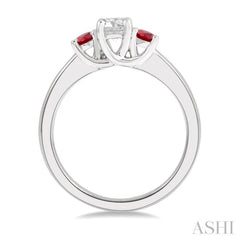 2.70 MM Round Cut Ruby and 1/3 ctw Past, Present and Future Round Cut Diamond Precious Ring in 14K White Gold