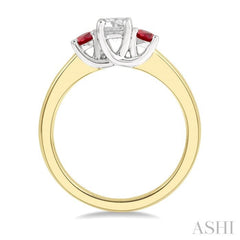 2.70 MM Round Shape Ruby and 1/3 ctw Past, Present and Future Round Cut Diamond Precious Ring in 14K Yellow and White Gold