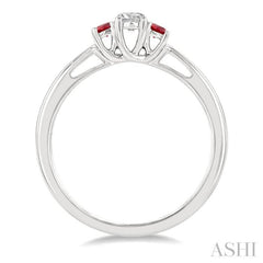 2.15 MM Round Cut Ruby and 1/6 ctw Past, Present and Future Round Cut Diamond Precious Ring in 14K White Gold