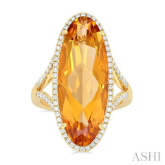 26x10 MM Oval Cut Citrine and 1/2 ctw Round Cut Diamond Halo Semi Precious Ring in 14K Yellow Gold