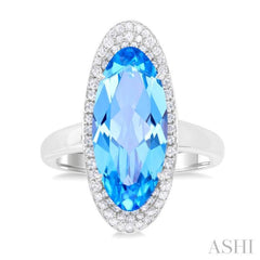 18x8 MM Oval Cut Blue Topaz and 1/3 ctw Round Cut Diamond Halo Semi Precious Ring in 14K White Gold