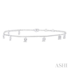1/10 ctw Heart Charm Round Cut Diamond Station Anklet in 10K White Gold