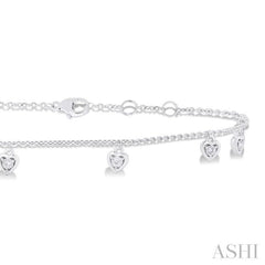 1/10 ctw Heart Charm Round Cut Diamond Station Anklet in 10K White Gold