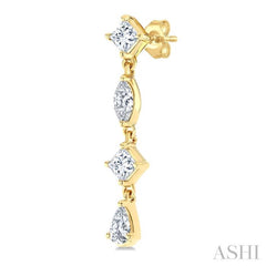 1/2 Ctw Mixed Cut Diamond Fashion Long Earrings in 14K Yellow Gold