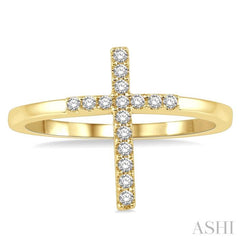 1/6 Ctw Cross Petite Round Cut Diamond Ring in 10K Yellow Gold