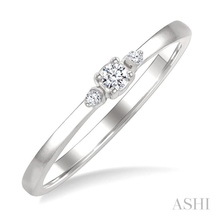 1/10 Ctw Three Stone Round Cut Diamond Petite Fashion Ring in 10K White Gold