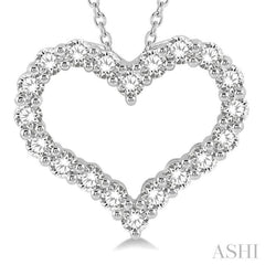 1 Ctw Heart Shape Round Cut Diamond Pendant With Chain in 14K White Gold