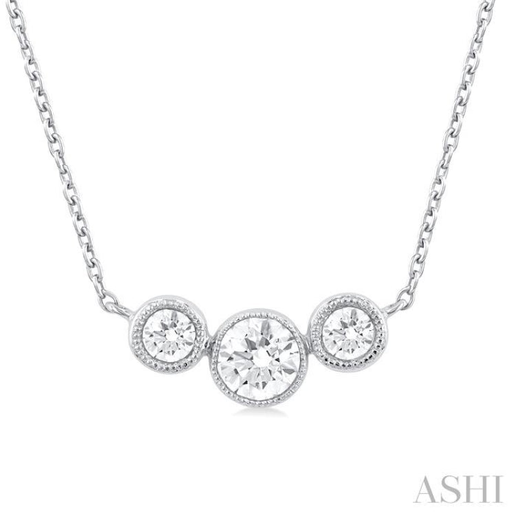 1/3 Ctw Past, Present & Future 3-Stone Bezel Set Round Cut Diamond Necklace in 14K White Gold
