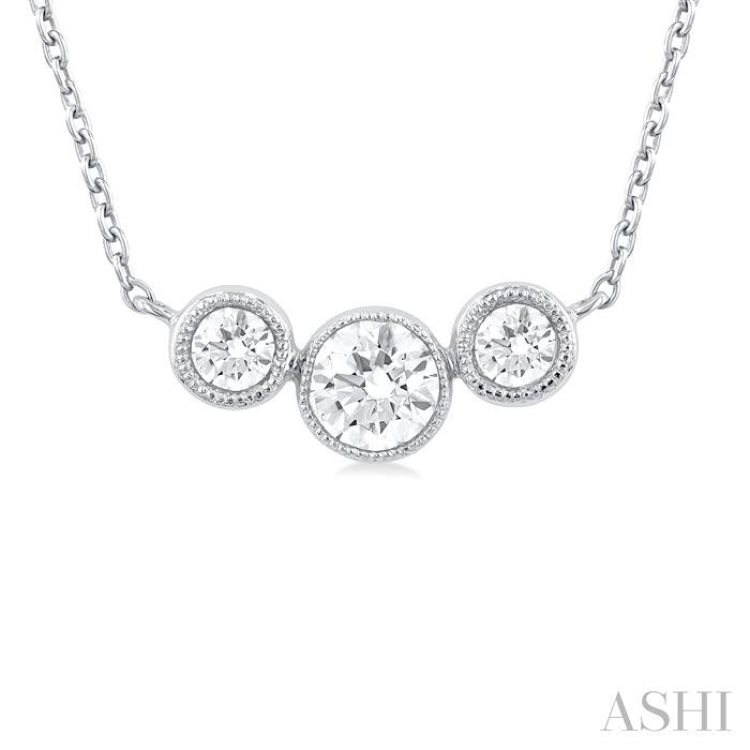 1/3 Ctw Past, Present & Future 3-Stone Bezel Set Round Cut Diamond Necklace in 14K White Gold