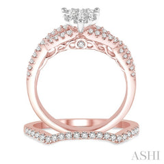 7/8 Ctw Diamond Lovebright Wedding Set with 3/4 Ctw Heart Shape Engagement Ring in Rose & White Gold and 1/6 Ctw Wedding Band in Rose Gold 14K