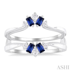 3x1.75 MM Baguette Cut Sapphire and 1/6 Ctw Round Cut Diamond Precious Insert Ring in 14K White Gold