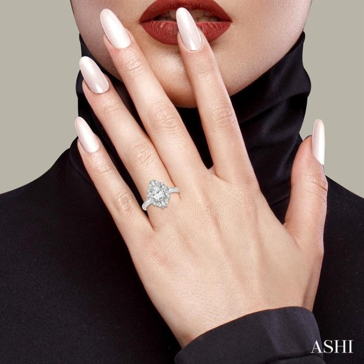 5/8 Ctw Marquise Shape Oval, Baguette and Round Cut Diamond Semi-Mount Engagement Ring in 14K White Gold
