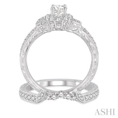 3/4 Ctw Diamond Bridal Set with 1/2 Ctw Round Cut Engagement Ring and 1/6 Ctw Wedding Band in 14K White Gold