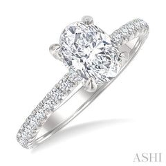 1/2 Ctw Oval Shape Semi-Mount Diamond Engagement Ring in 14K White Gold