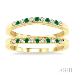 1.45 MM Emerald and 1/6 Ctw Round Cut Diamond Precious Insert Ring in 14K Yellow Gold