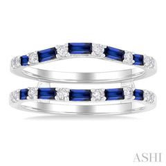 2.1x1.4, 2.9x1.5 & 3.1x1.5 MM Baguette Cut Sapphire and 1/5 Ctw Round Cut Diamond Precious Insert Ring in 14K White Gold