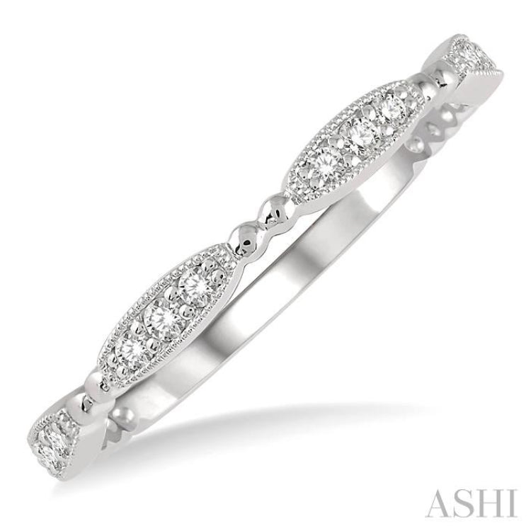 1/6 Ctw Marquise Mount Round Cut Diamond Stackable Band in 14K White Gold