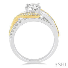 1/2 Ctw Embraced Two Tone Semi-Mount Round Cut Diamond Engagement Ring in 14K White and Yellow Gold