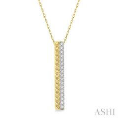 1/6 Ctw Pyramid Round Cut Diamond Bar Pendant With Chain in 14K Yellow Gold
