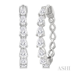 1 1/2 Ctw North-South Pear Shape Diamond Fashion Hoop Earring in 14K White Gold