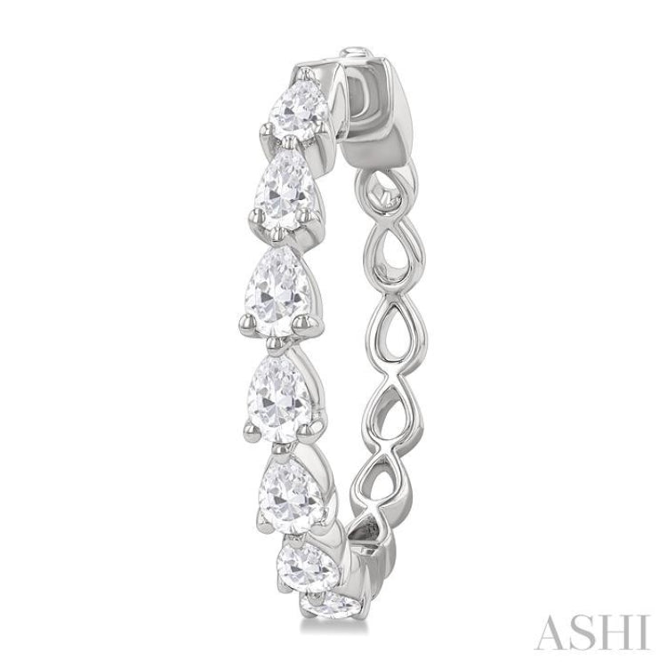 1 1/2 Ctw North-South Pear Shape Diamond Fashion Hoop Earring in 14K White Gold